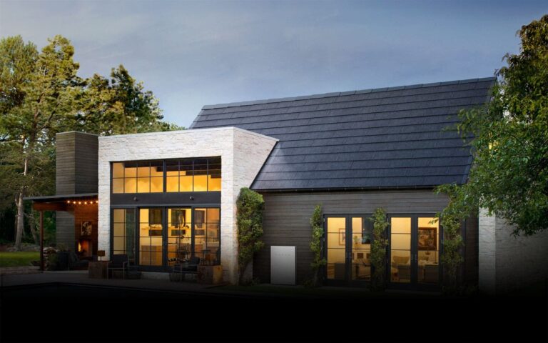 Tesla Solar Roof enhancing a modern home's aesthetics and energy efficiency.